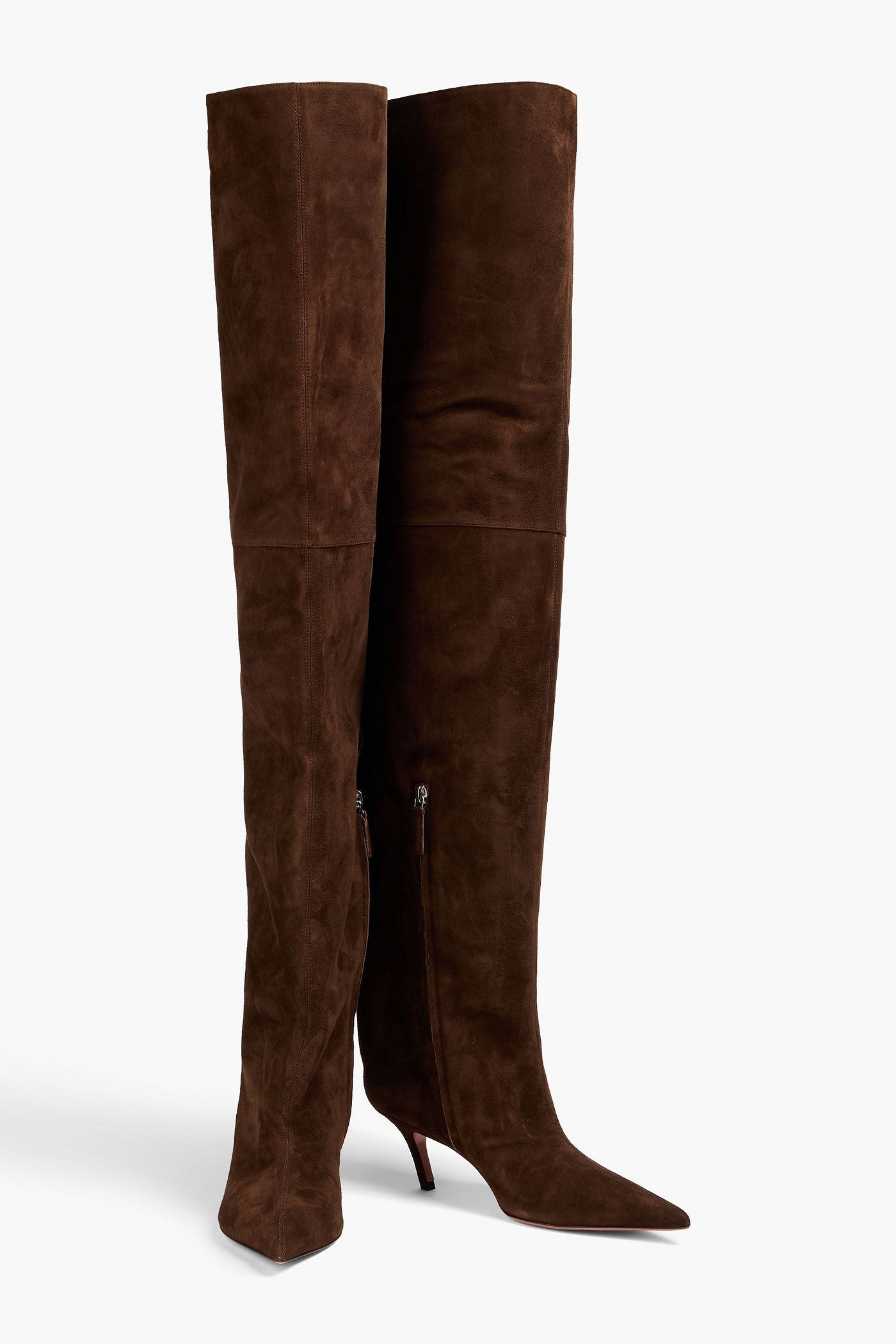 Amina Muaddi Fiona Suede Thigh Boots Chocolate Women's