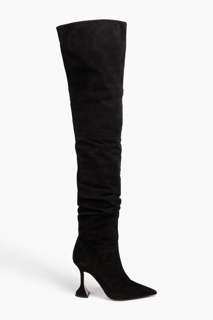 Amina Muaddi Olivia Suede Thigh Boots Black Women's