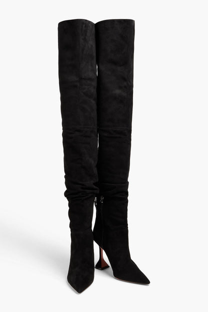Amina Muaddi Olivia Suede Thigh Boots Black Women's