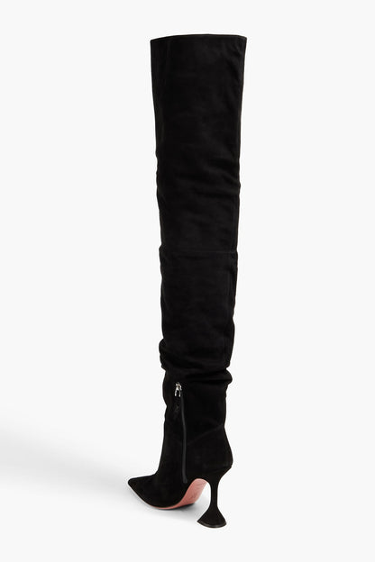 Amina Muaddi Olivia Suede Thigh Boots Black Women's