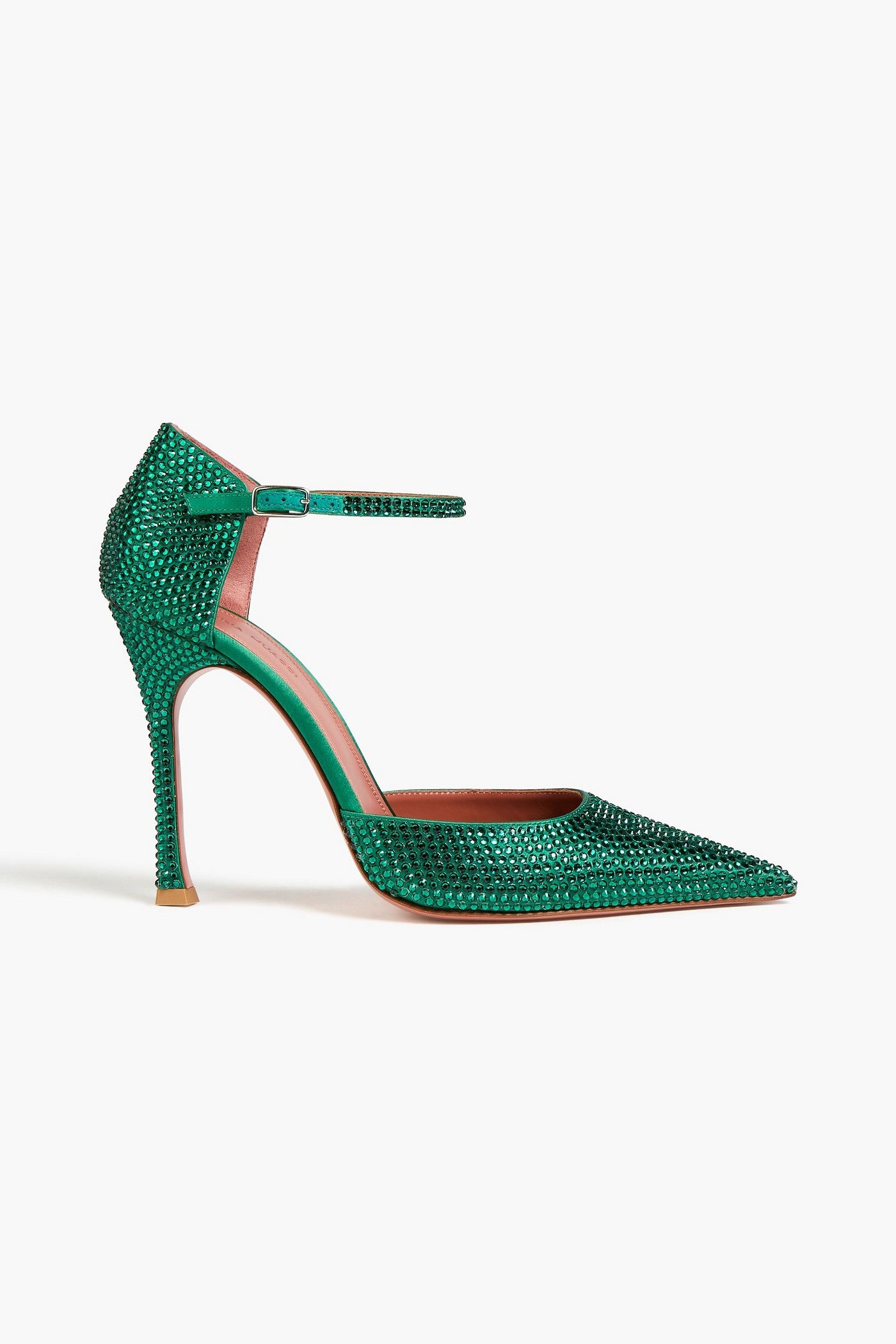 Amina Muaddi Vittoria 105 Crystal-Embellished Satin Pumps Emerald Women's