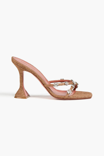 Amina Muaddi Lily 95 Crystal-Embellished Canvas Mules Brown Women's