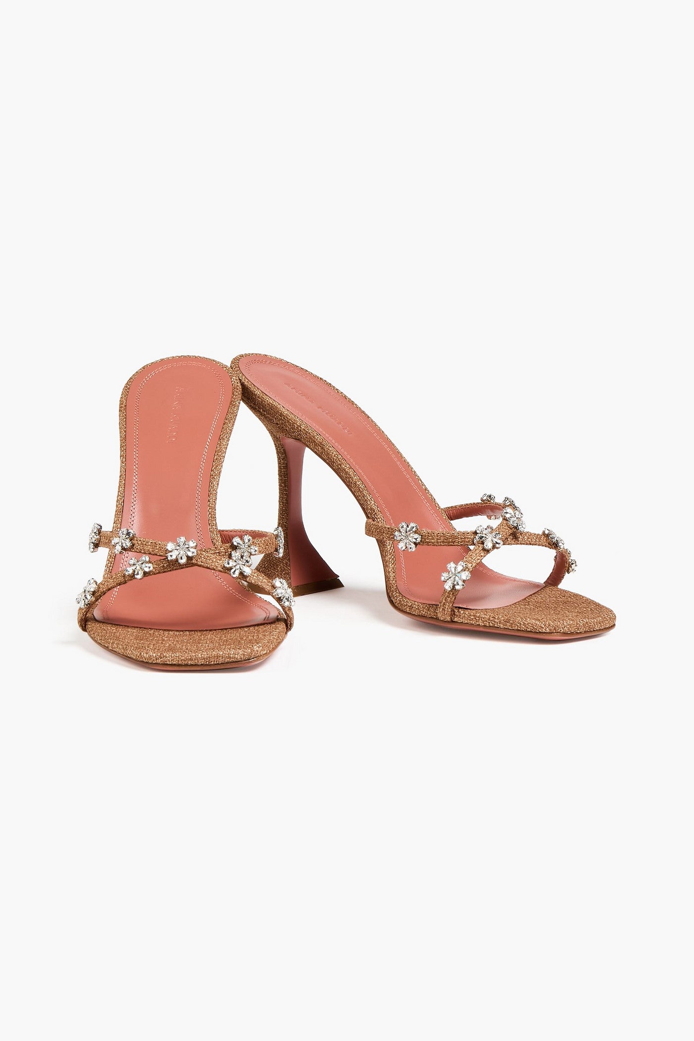 Amina Muaddi Lily 95 Crystal-Embellished Canvas Mules Brown Women's