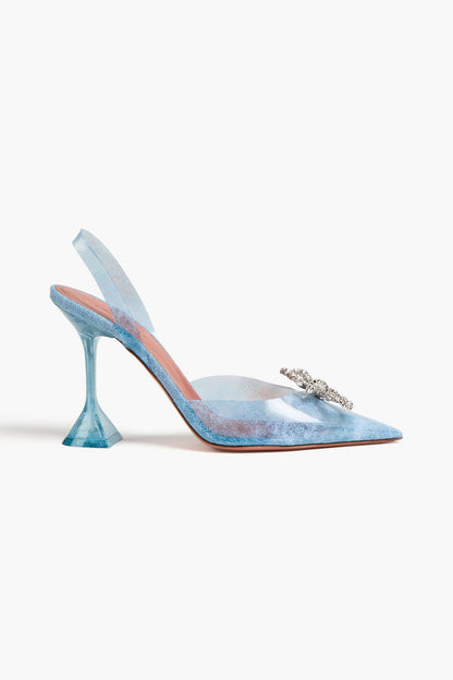 Amina Muaddi Rosie 95 Crystal-Embellished Bow-Detailed Pvc Pumps Light Blue Women's