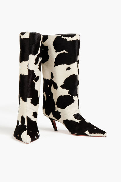 Amina Muaddi Fiona 60 Printed Calf Hair Boots Animal Print Women's