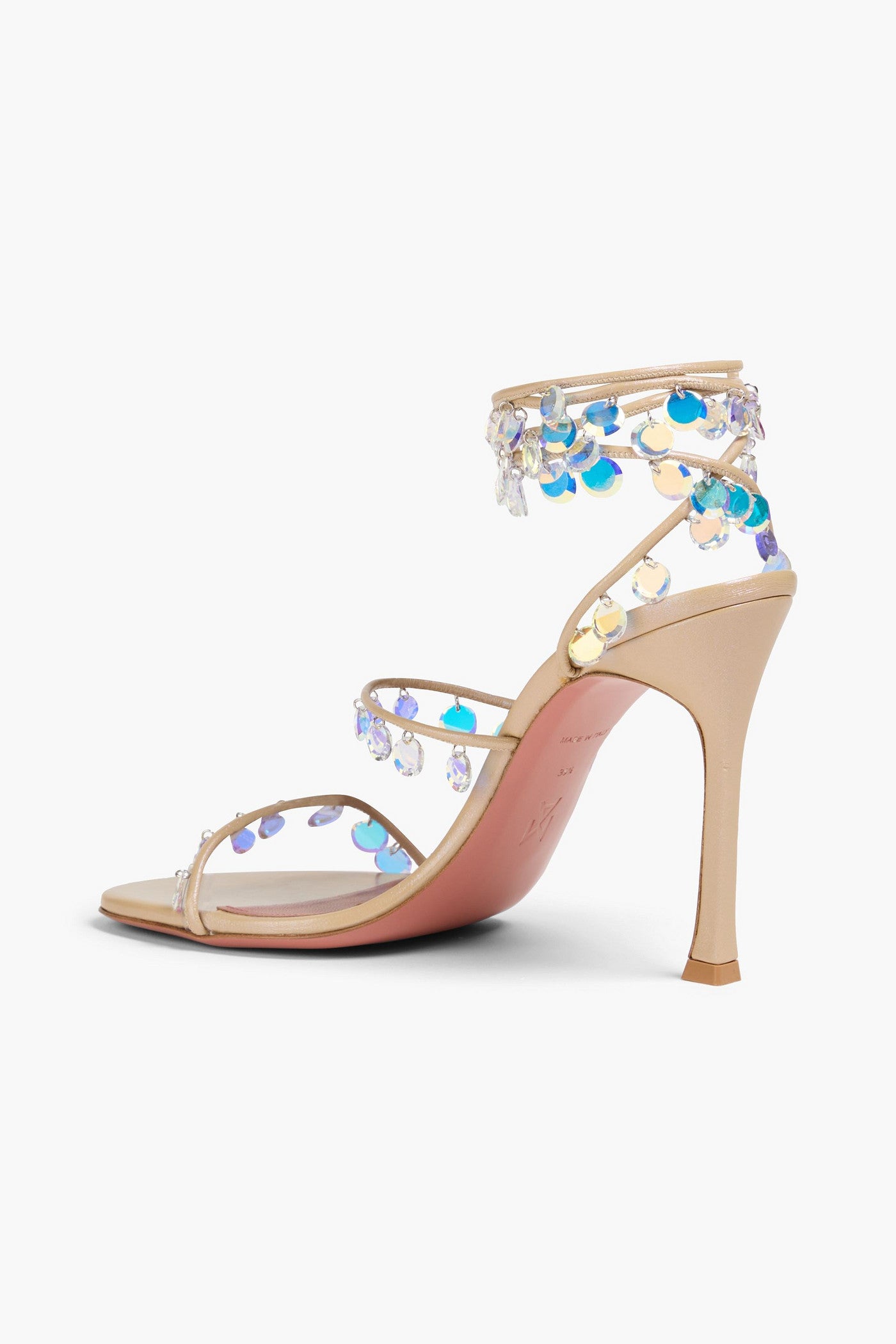 Amina Muaddi Tina 105 Crystal-Embellished Leather Sandals Beige Women's