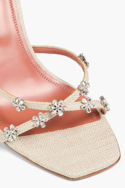 Amina Muaddi Lily Crystal-Embellished Canvas Mules Beige Women's