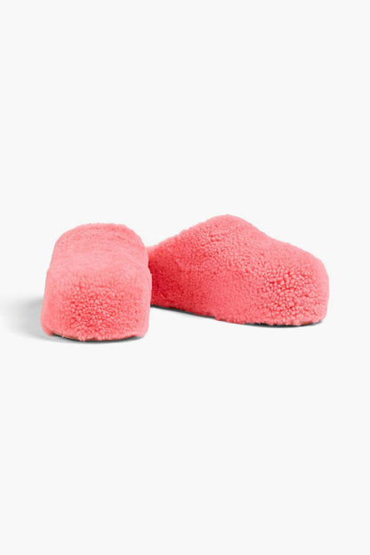 Amina Muaddi Giuly Shearling Slippers Bubblegum Women's