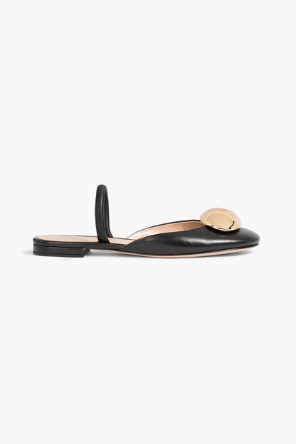 Gianvito Rossi Sphera Embellished Leather Flats Black Women's