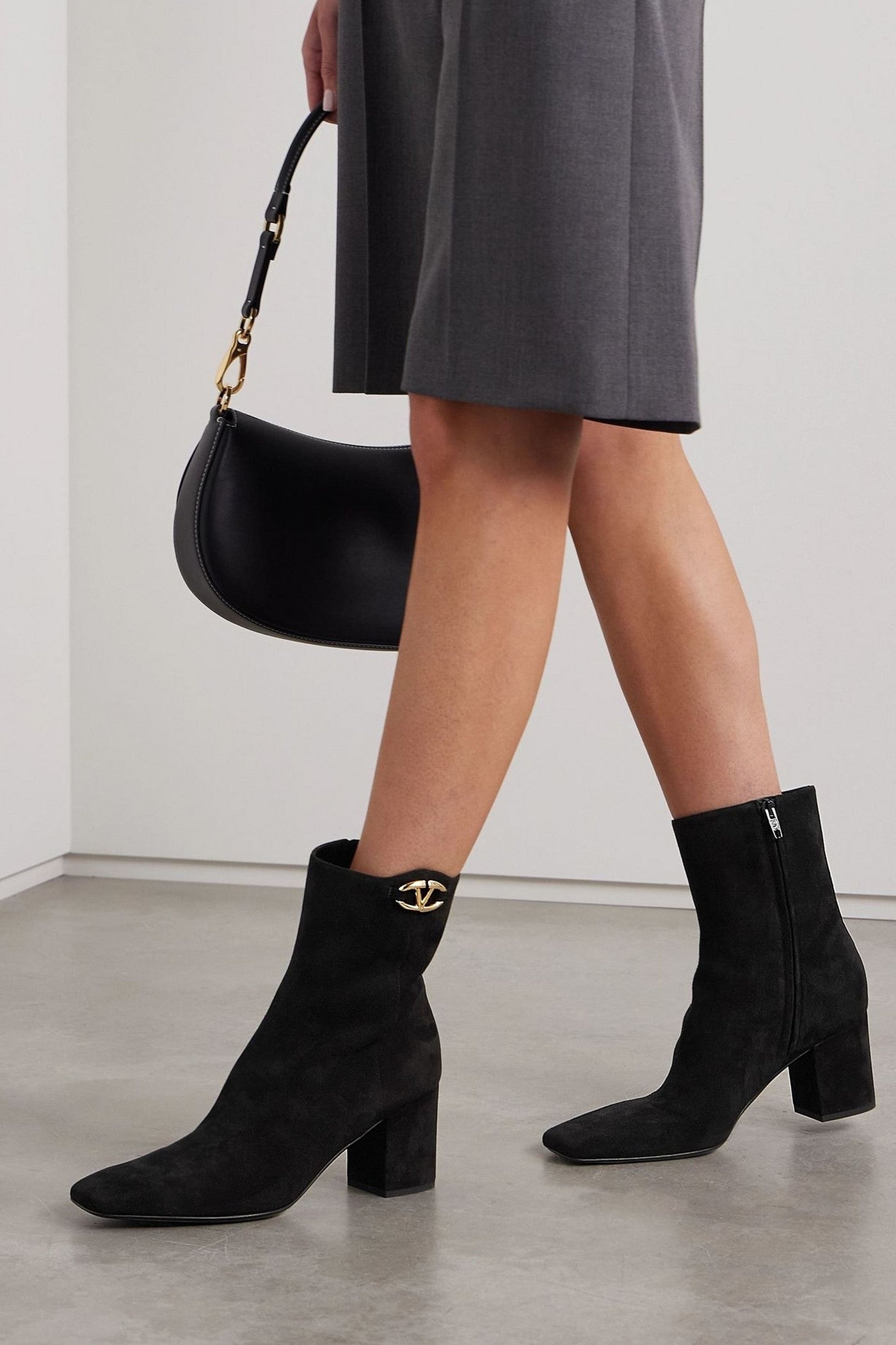 Valentino Garavani Vlogo Bold 70 Embellished Suede Ankle Boots Black Women's