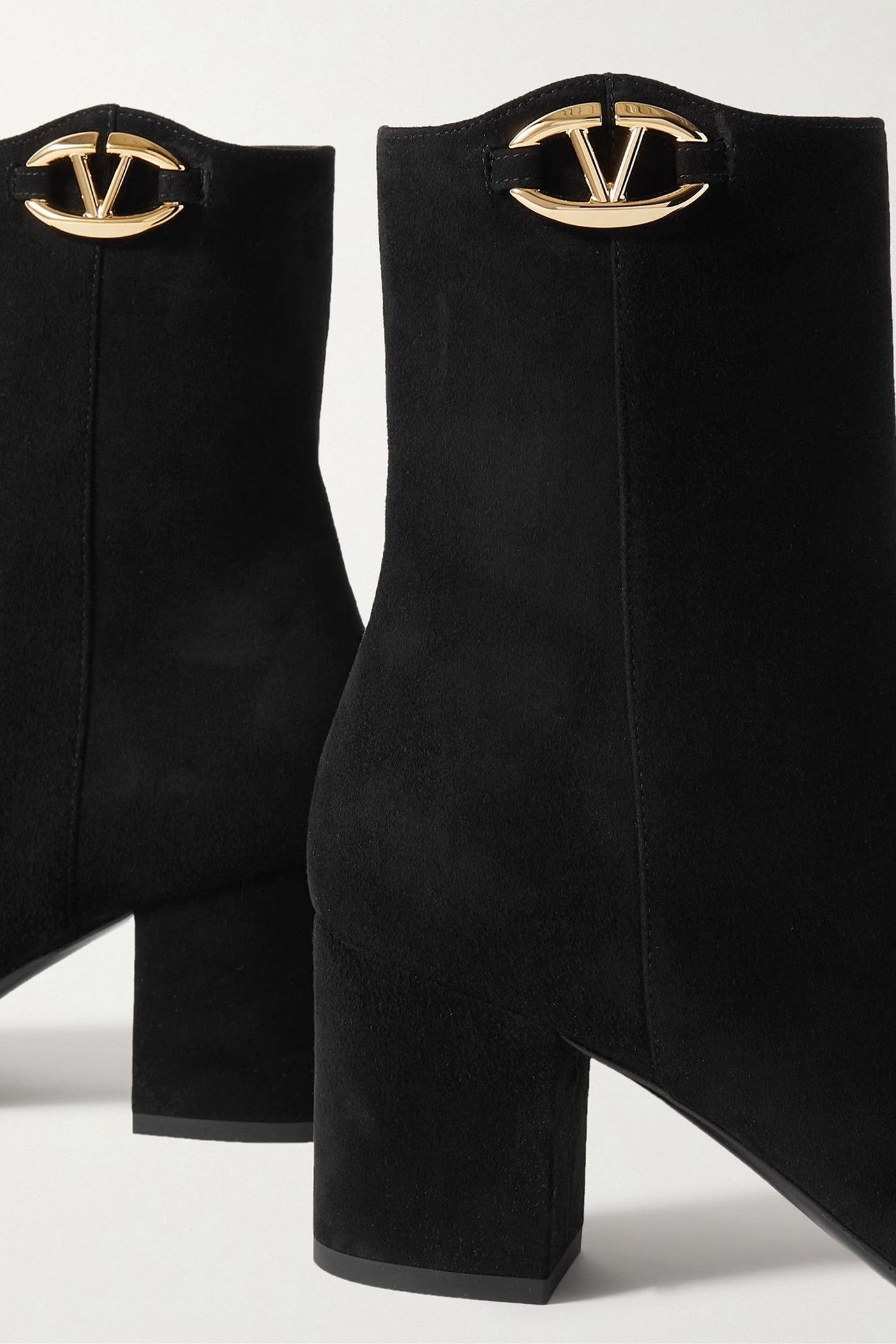 Valentino Garavani Vlogo Bold 70 Embellished Suede Ankle Boots Black Women's