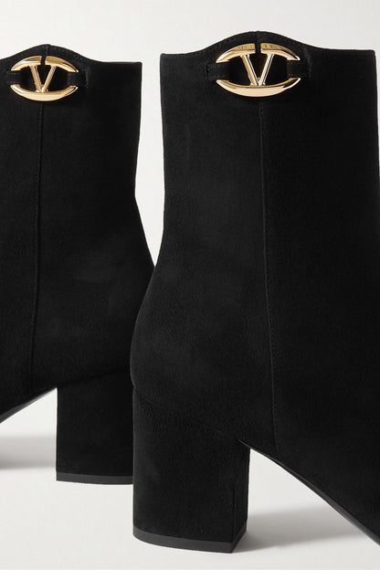 Valentino Garavani Vlogo Bold 70 Embellished Suede Ankle Boots Black Women's