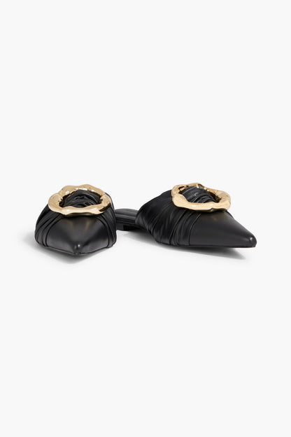 Simkhai Belle Embellished Leather Point-Toe Flats Black Women's