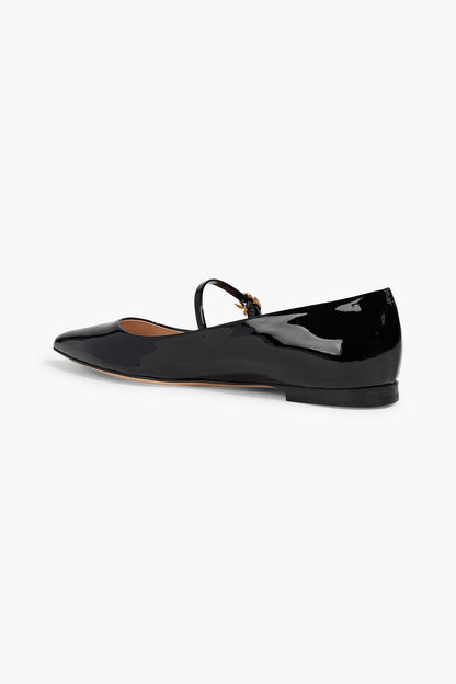 Gianvito Rossi Ribbon Jane Patent-Leather Mary Jane Flats Black Women's