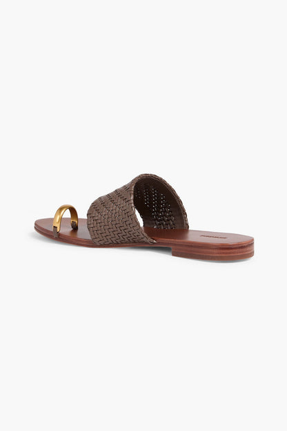 Simkhai Ariana Woven Leather Sandals Brown Women's