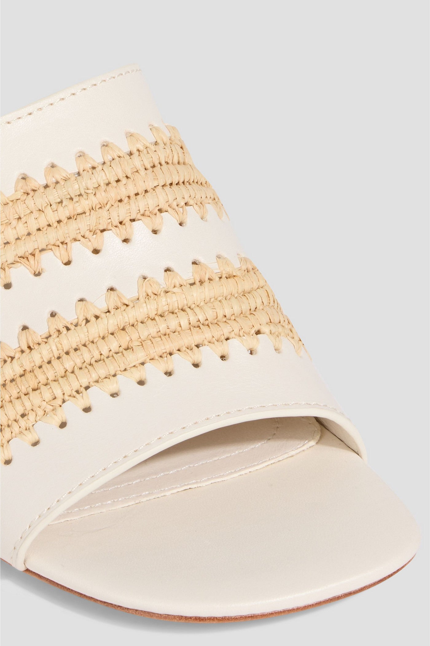 Simkhai Shadow Leather And Raffia Wedge Mules Off-White Women's