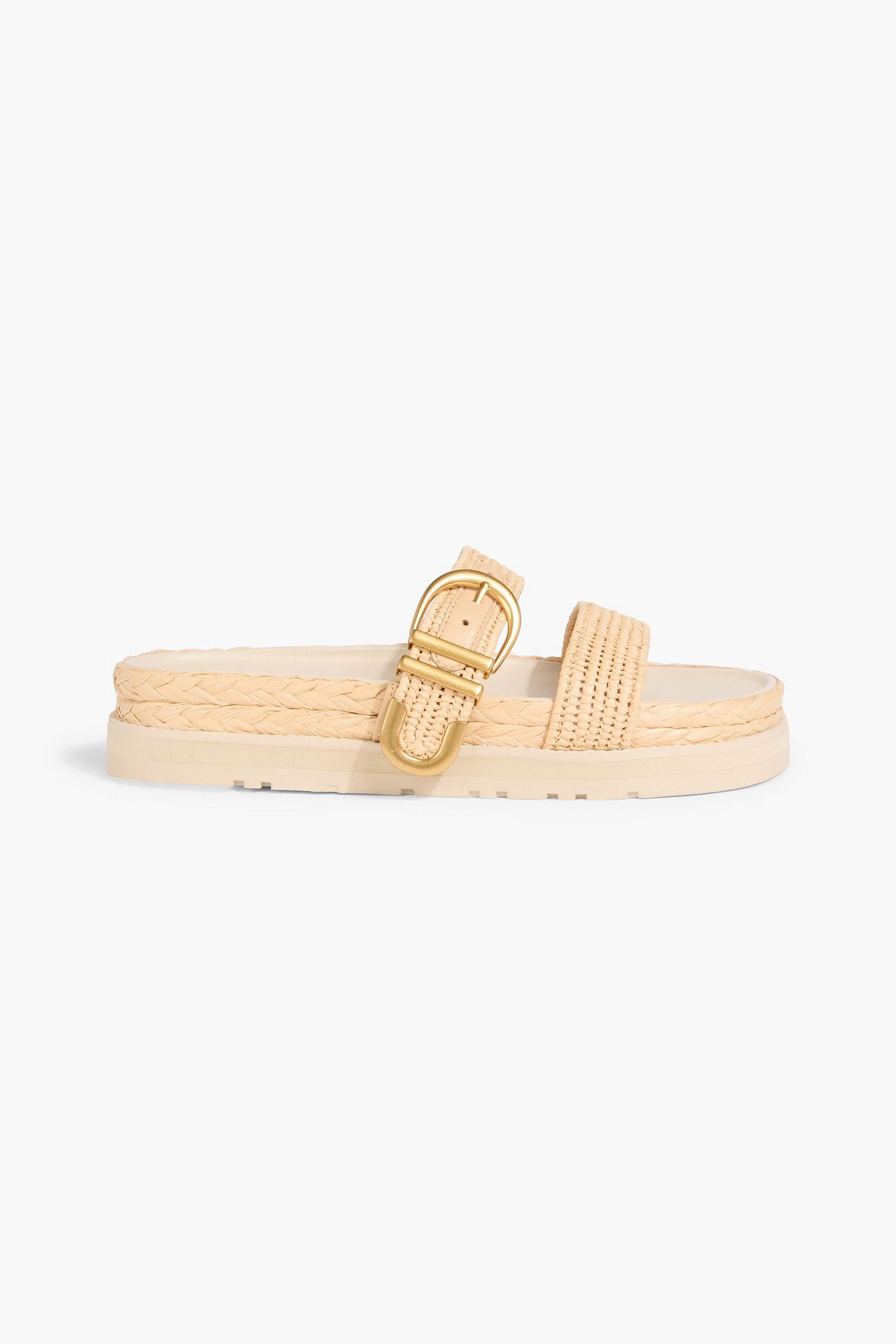 Simkhai Aida Buckled Raffia Platform Slides Beige Women's