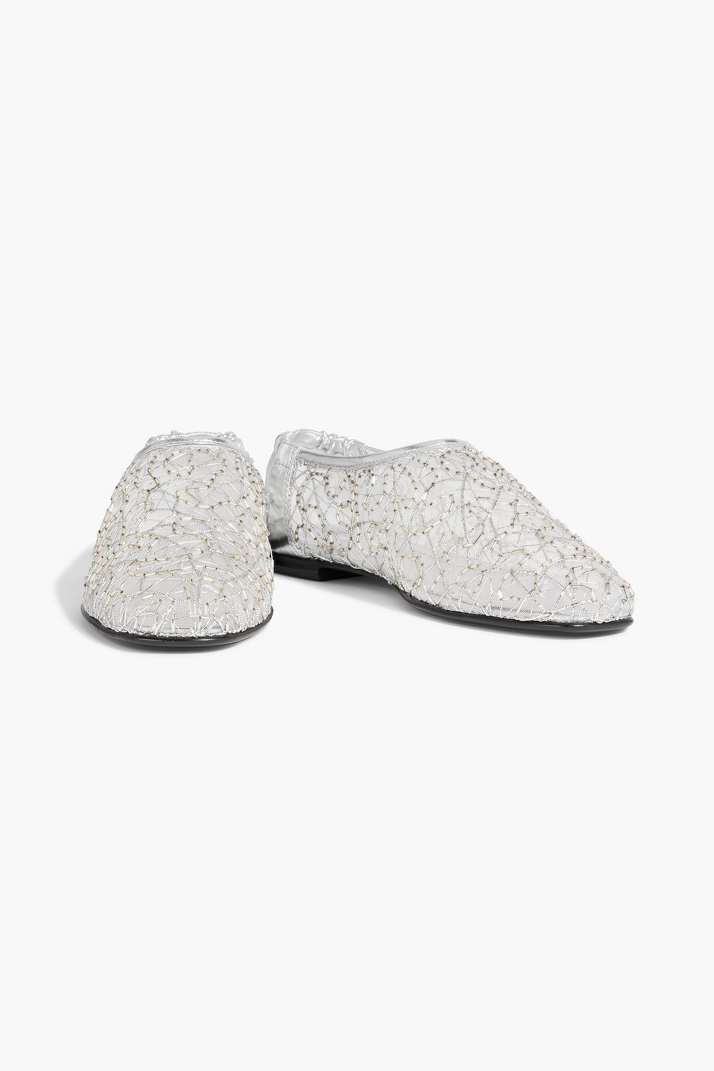 Simkhai Eden Embellished Metallic Leather And Mesh Ballet Flats Silver Women's