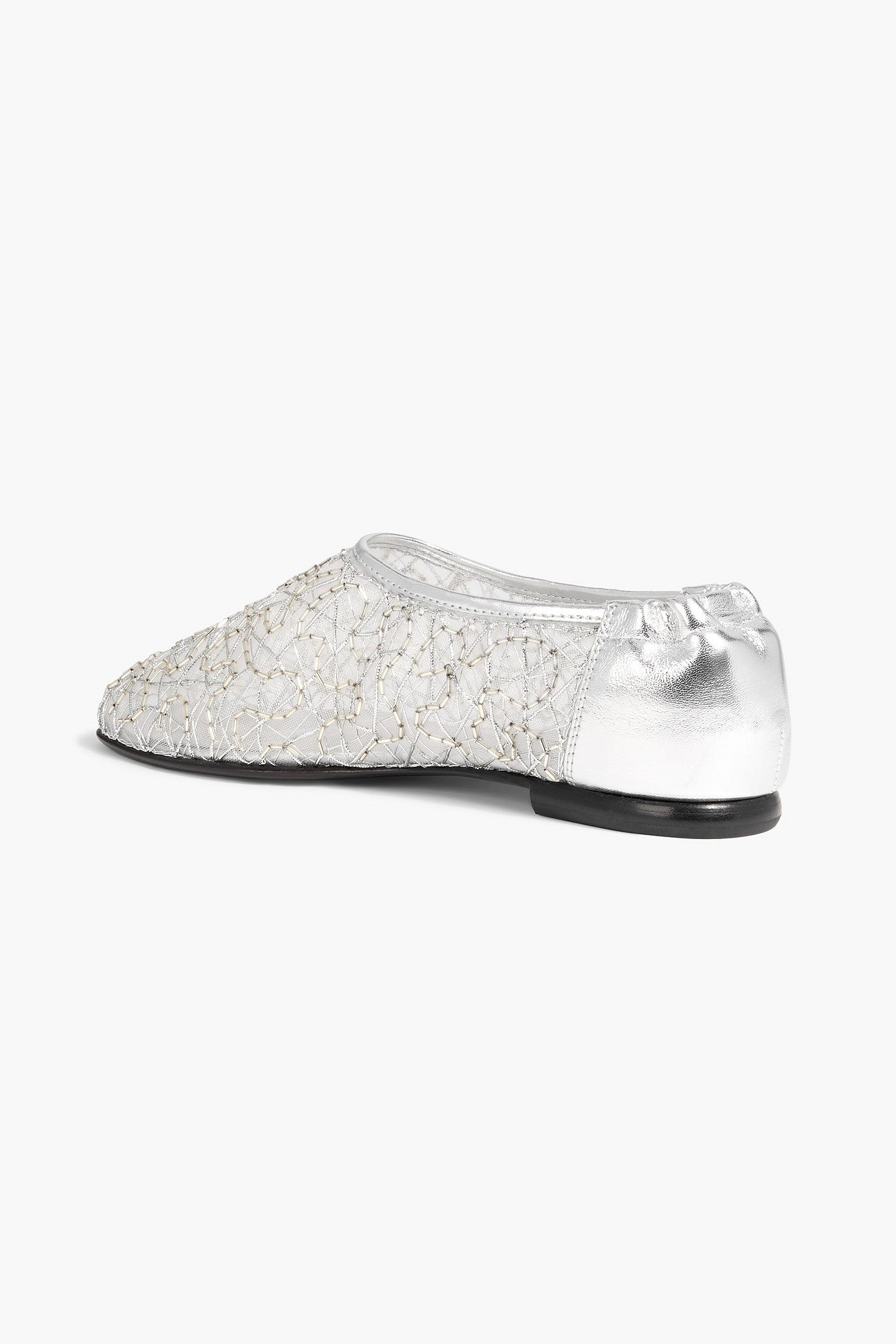 Simkhai Eden Embellished Metallic Leather And Mesh Ballet Flats Silver Women's