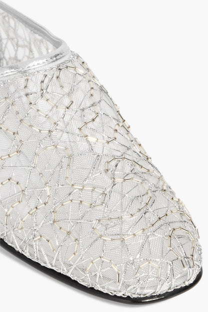 Simkhai Eden Embellished Metallic Leather And Mesh Ballet Flats Silver Women's