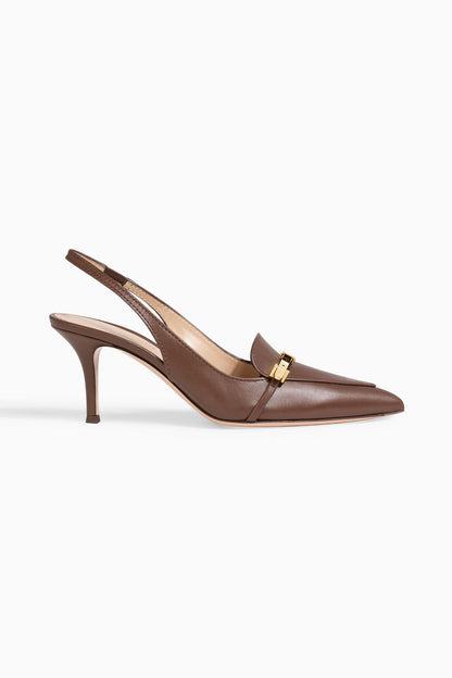 Gianvito Rossi Carrey 70 Embellished Leather Slingback Pumps Brown Women's