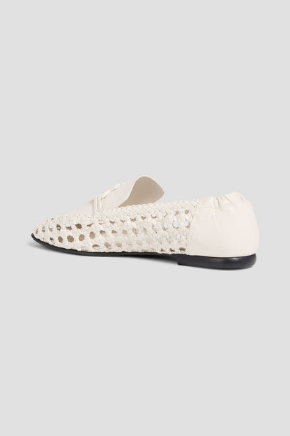 Simkhai Dion Embellished Woven Leather Loafers Off-White Women's