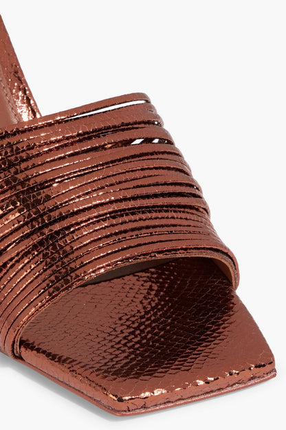 Cult Gaia Giana Metallic Lizard-Effect Leather Mules Copper Women's
