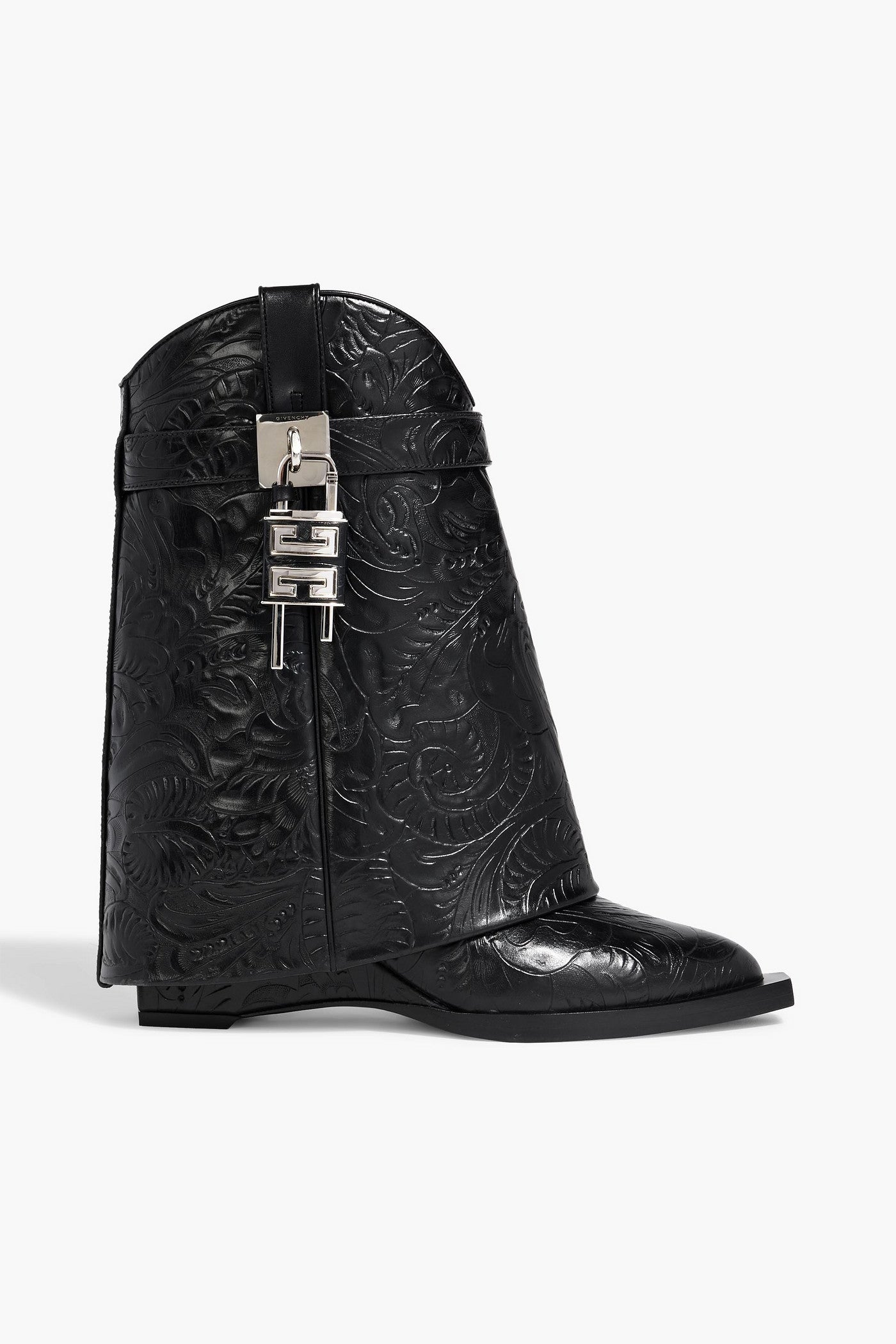 Givenchy Shark Lock Embossed Leather Cowboy Boots Black Women's
