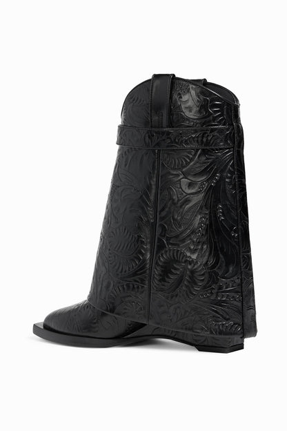 Givenchy Shark Lock Embossed Leather Cowboy Boots Black Women's