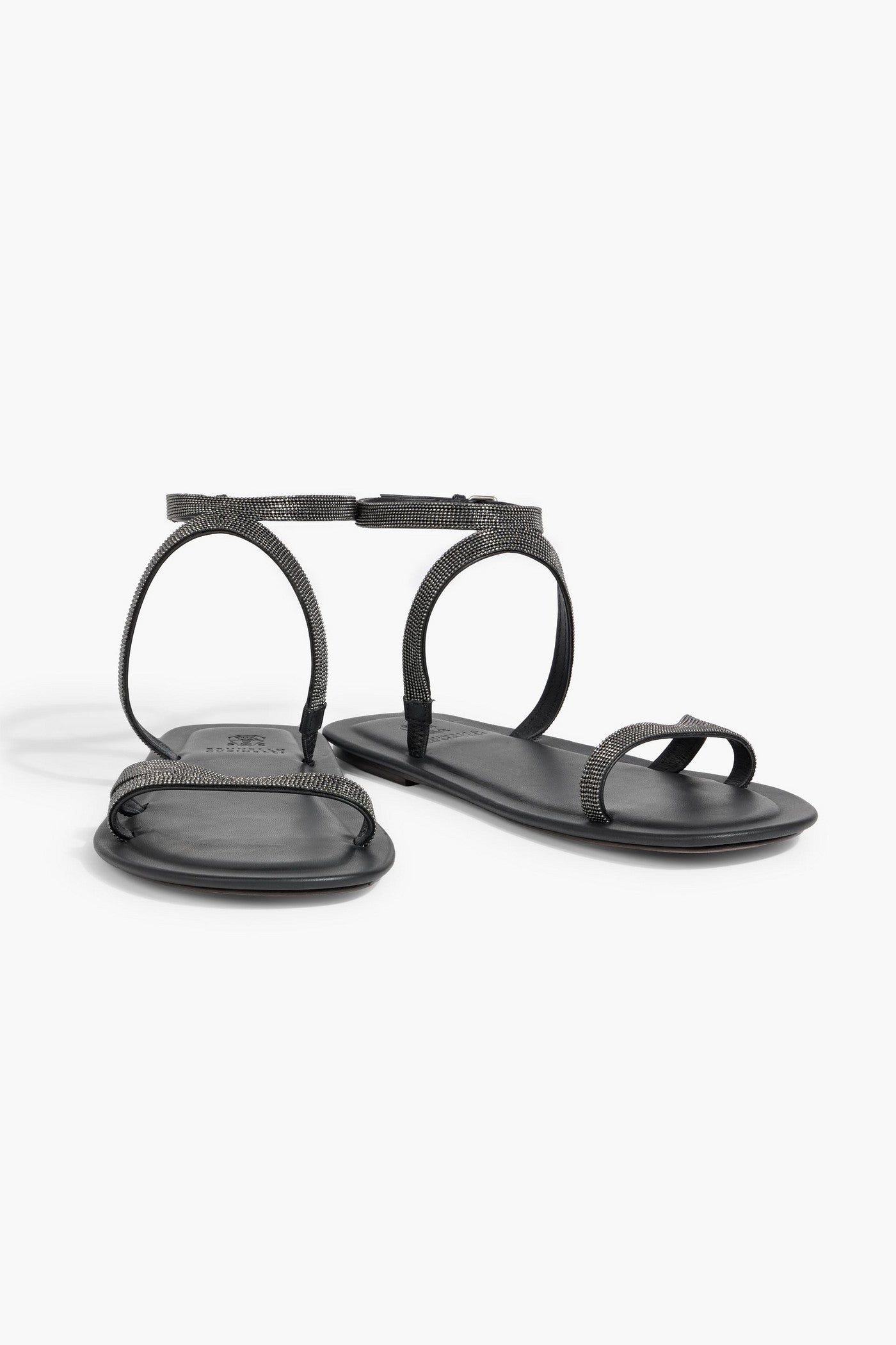 Brunello Cucinelli Bead-Embellished Leather Sandals Black Women's