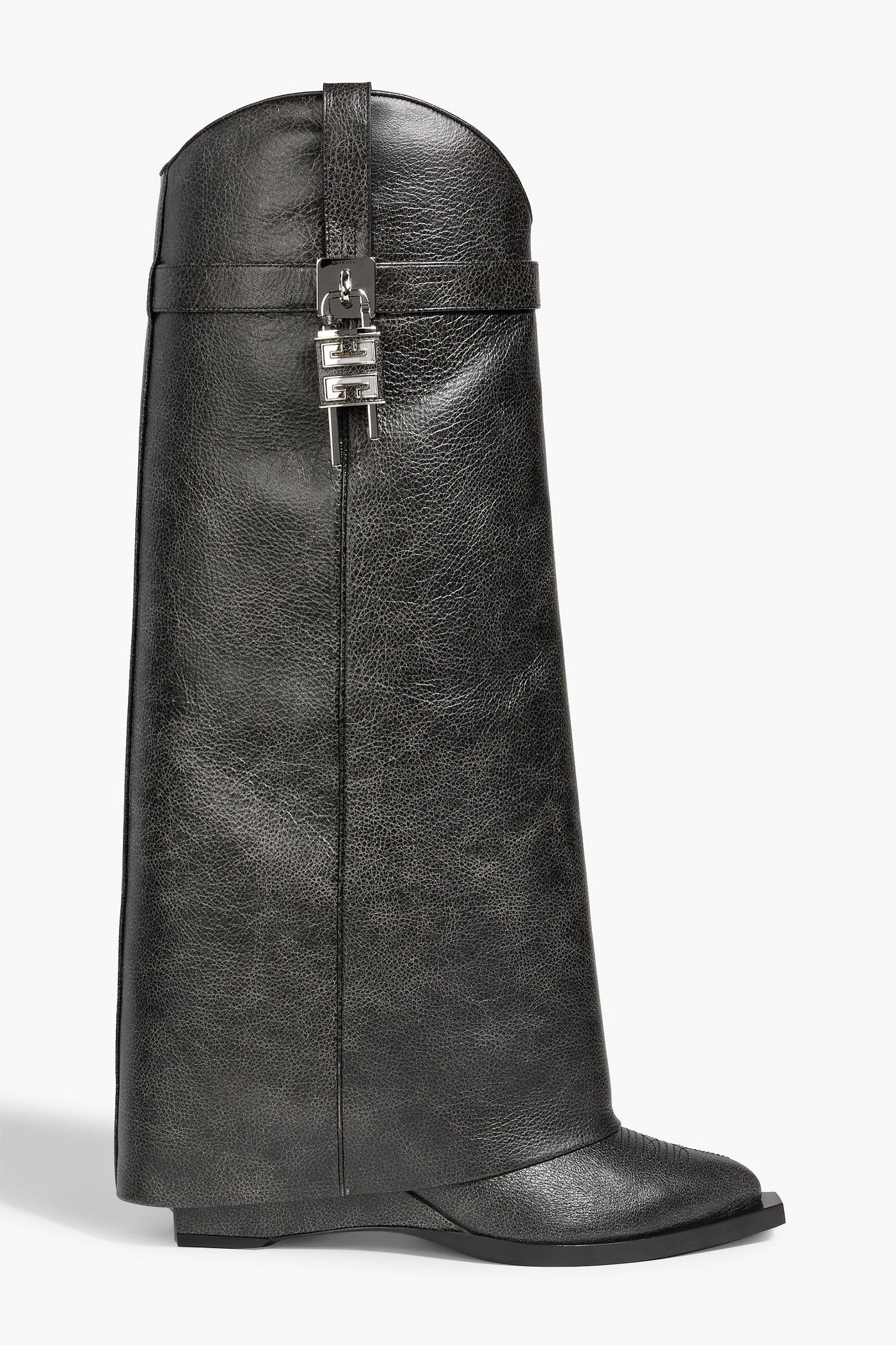 Givenchy Shark Lock Textured-Leather Knee Boots Black Women's