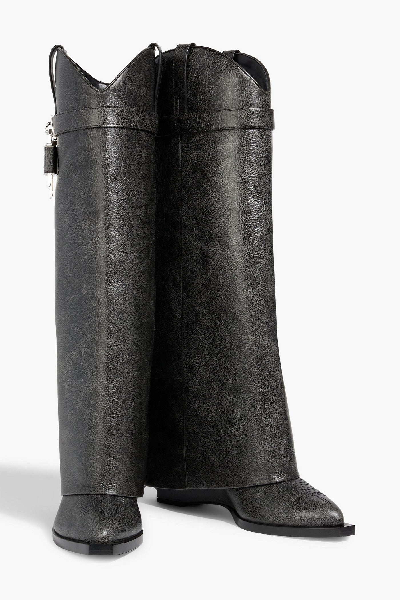 Givenchy Shark Lock Textured-Leather Knee Boots Black Women's