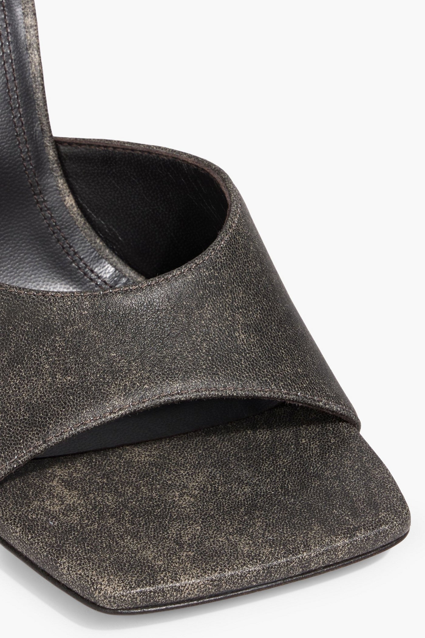 Amina Muaddi Laura 95 Distressed Leather Mules Charcoal Women's