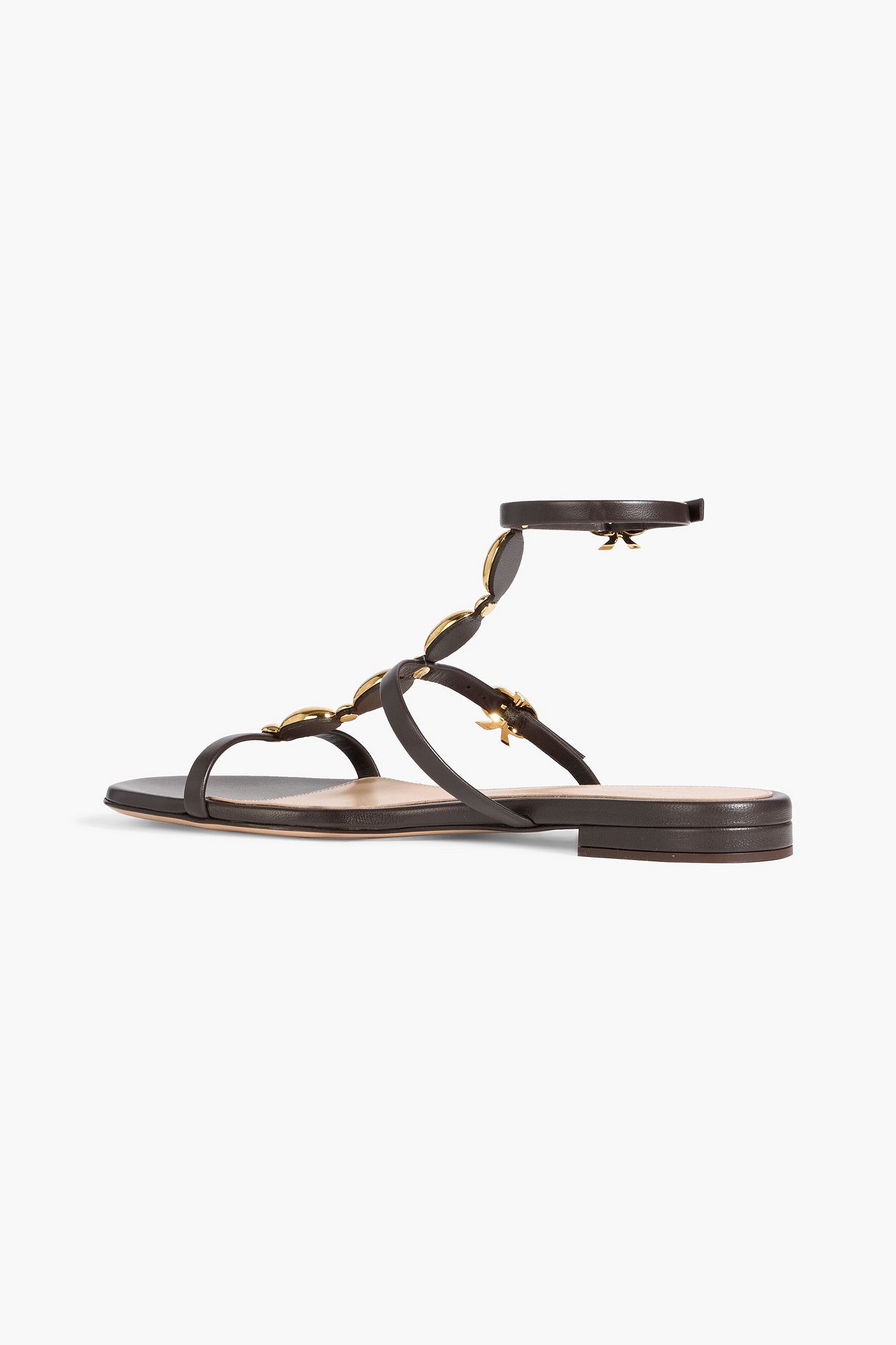 Gianvito Rossi Kalinda Embellished Leather Sandals Dark Brown Women's