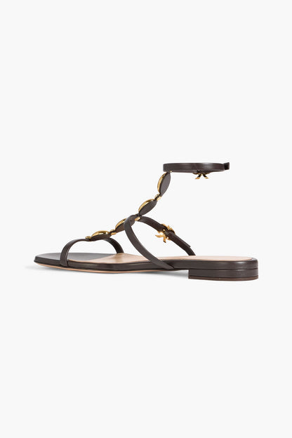 Gianvito Rossi Kalinda Embellished Leather Sandals Dark Brown Women's
