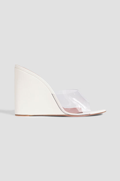Amina Muaddi Lupita Leather And Pvc Wedge Mules Clear Women's