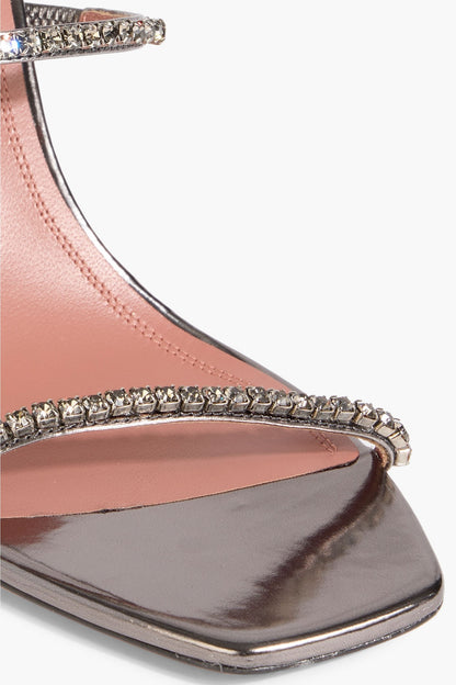 Amina Muaddi Gilda Crystal-Embellished Mirrored-Leather Sandals Gunmetal Women's