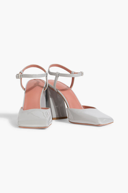 Amina Muaddi Charlotte 95 Patent-Leather Pumps Gray Women's