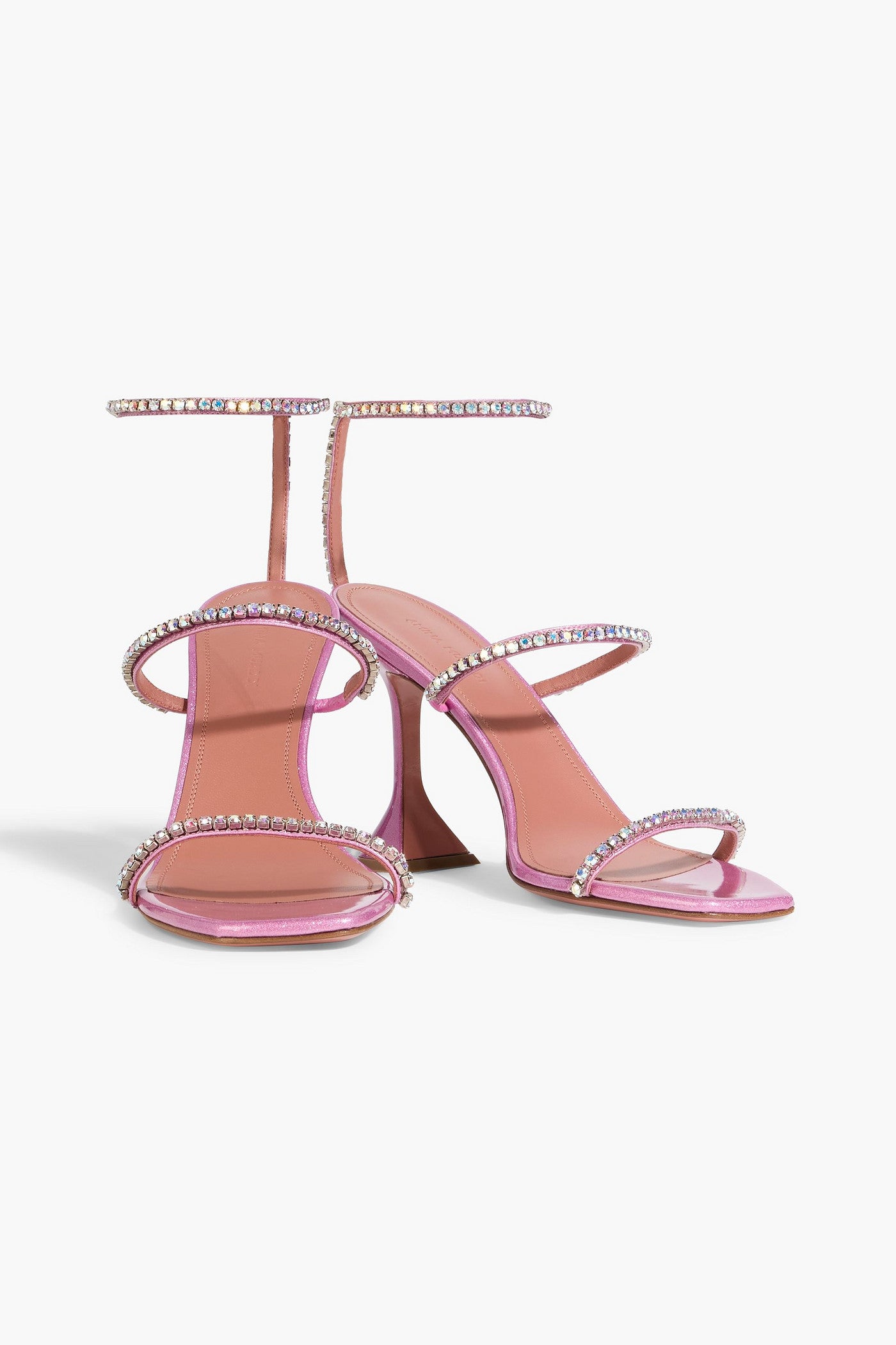 Amina Muaddi Gilda Crystal-Embellished Glittered Leather Sandals Pink Women's