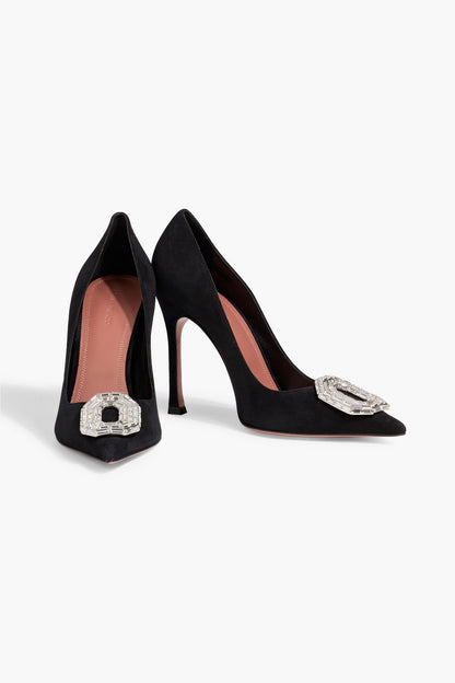 Amina Muaddi Camelia 105 Crystal-Embellished Suede Pumps Black Women's
