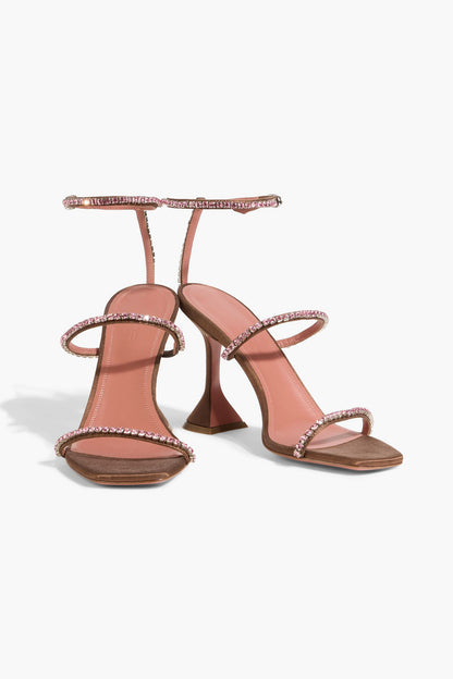 Amina Muaddi Gilda 95 Crystal-Embellished Satin Sandals Brown Women's