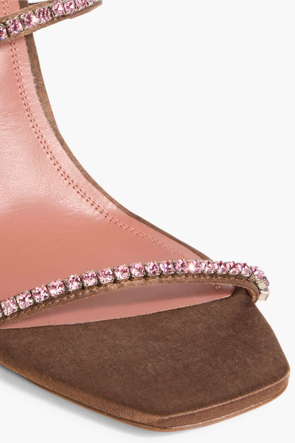 Amina Muaddi Gilda 95 Crystal-Embellished Satin Sandals Brown Women's