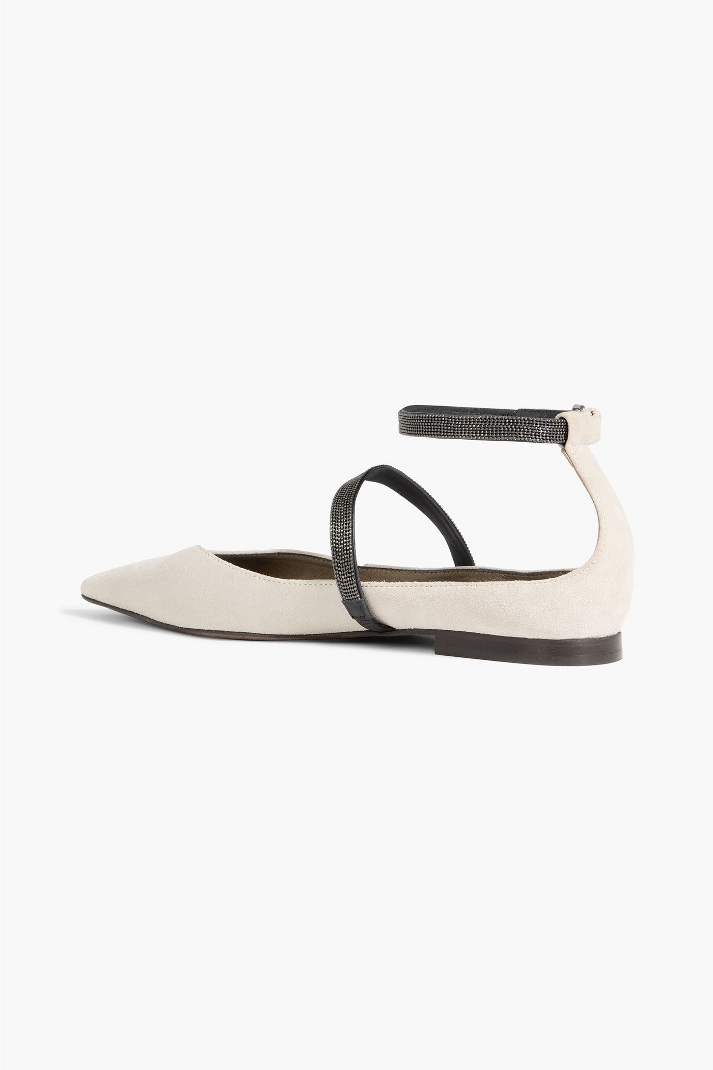 Brunello Cucinelli Bead-Embellished Suede Point-Toe Flats Light Gray Women's