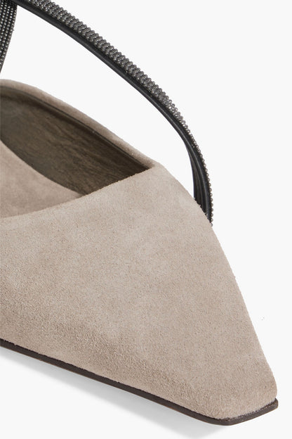 Brunello Cucinelli Bead-Embellished Suede Point-Toe Flats Stone Women's