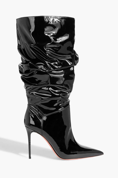 Amina Muaddi Jaheel Patent-Leather Knee Boots Black Women's