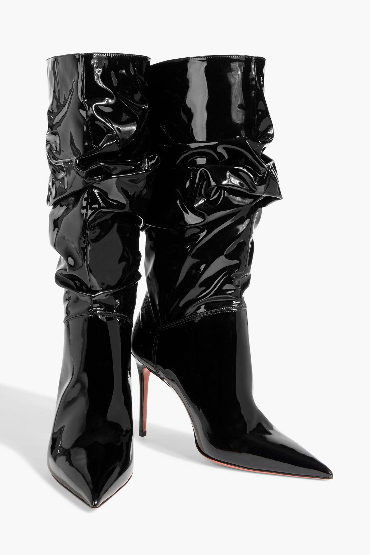 Amina Muaddi Jaheel Patent-Leather Knee Boots Black Women's