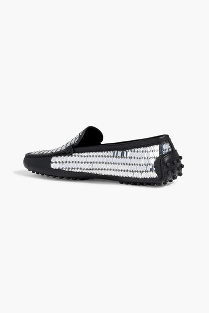 Tod's Embellished Leather Loafers Black Women's