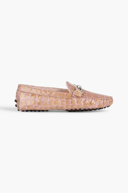 Tod's Double T Croc-Effect Leather Loafers Neutral Women's