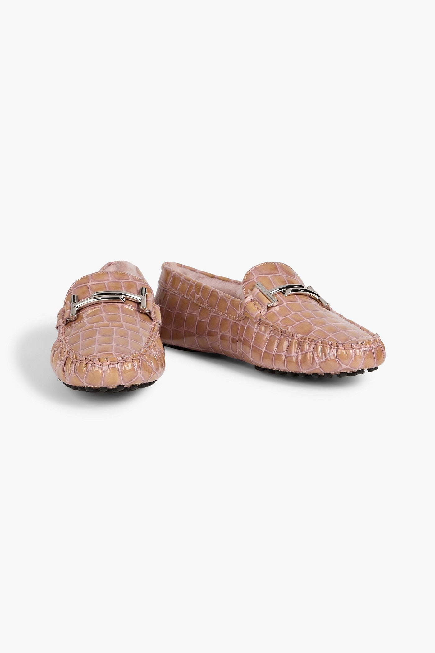 Tod's Double T Croc-Effect Leather Loafers Neutral Women's