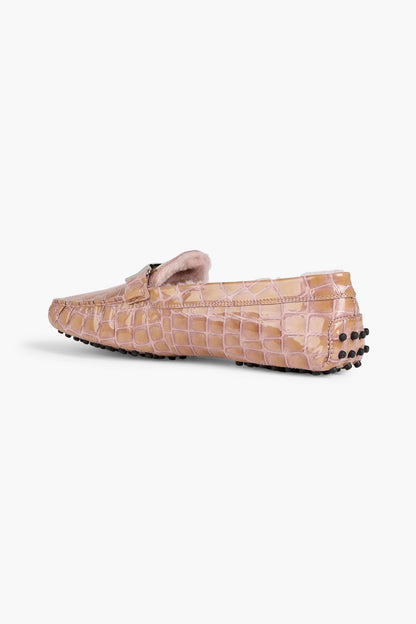 Tod's Double T Croc-Effect Leather Loafers Neutral Women's